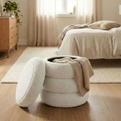 Sitzhocker Teddy JIM mit Stauraum 42 x 45 cm weiss