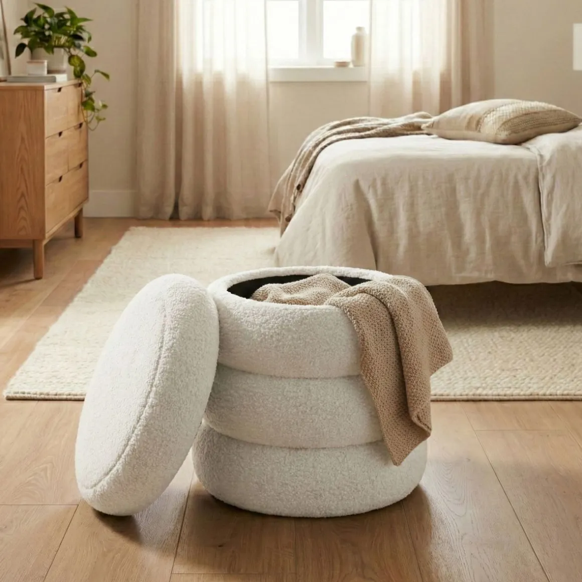Sitzhocker Teddy JIM mit Stauraum 42 x 45 cm weiss