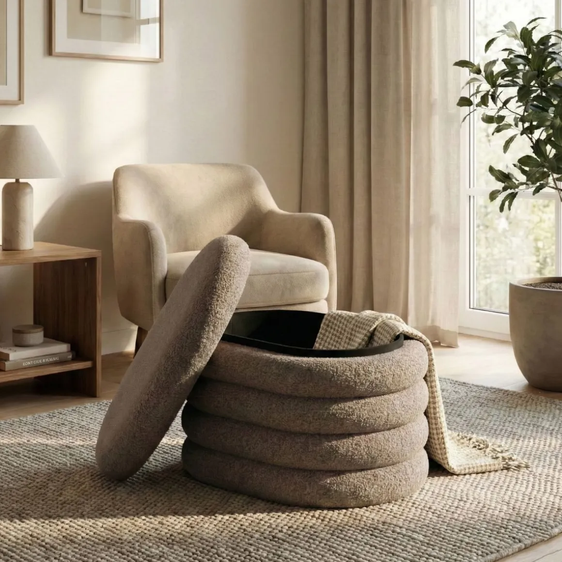 Sitzhocker Teddy PILL mit Stauraum 59 x 45 x 40 cm braun