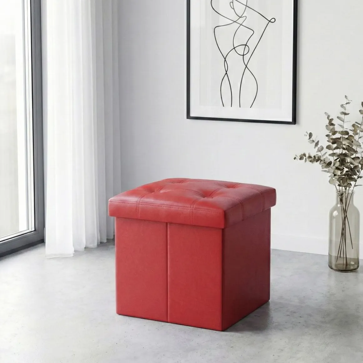Sitzwürfel Leder BEN rot