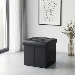 Sitzwürfel Leder BEN 38 x 38 cm schwarz