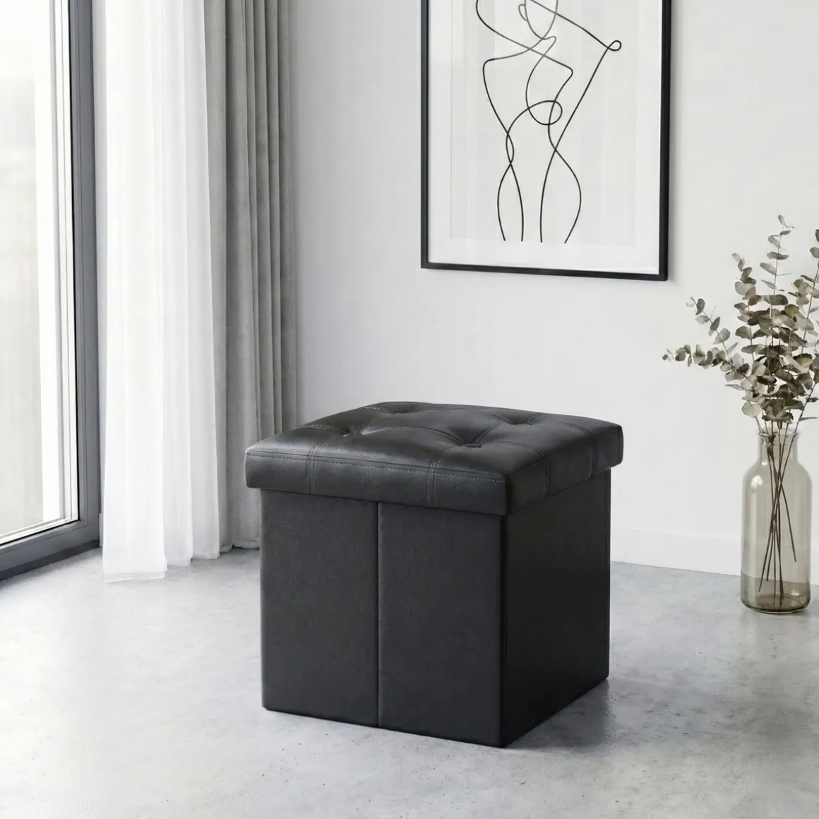 Sitzwürfel Leder BEN 38 x 38 cm schwarz