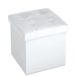Sitzwürfel Leder BEN 38 x 38 cm weiss