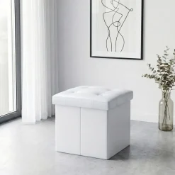 Sitzwürfel Leder BEN 38 x 38 cm weiss