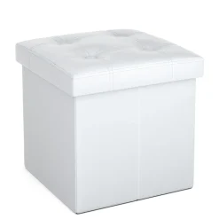 Sitzwürfel Leder BEN 38 x 38 cm weiss