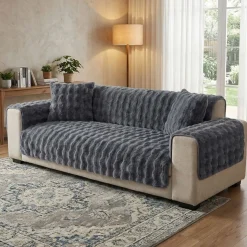 Sofabezug Sofaschoner Kunstfell 70 x 180 cm anthrazit