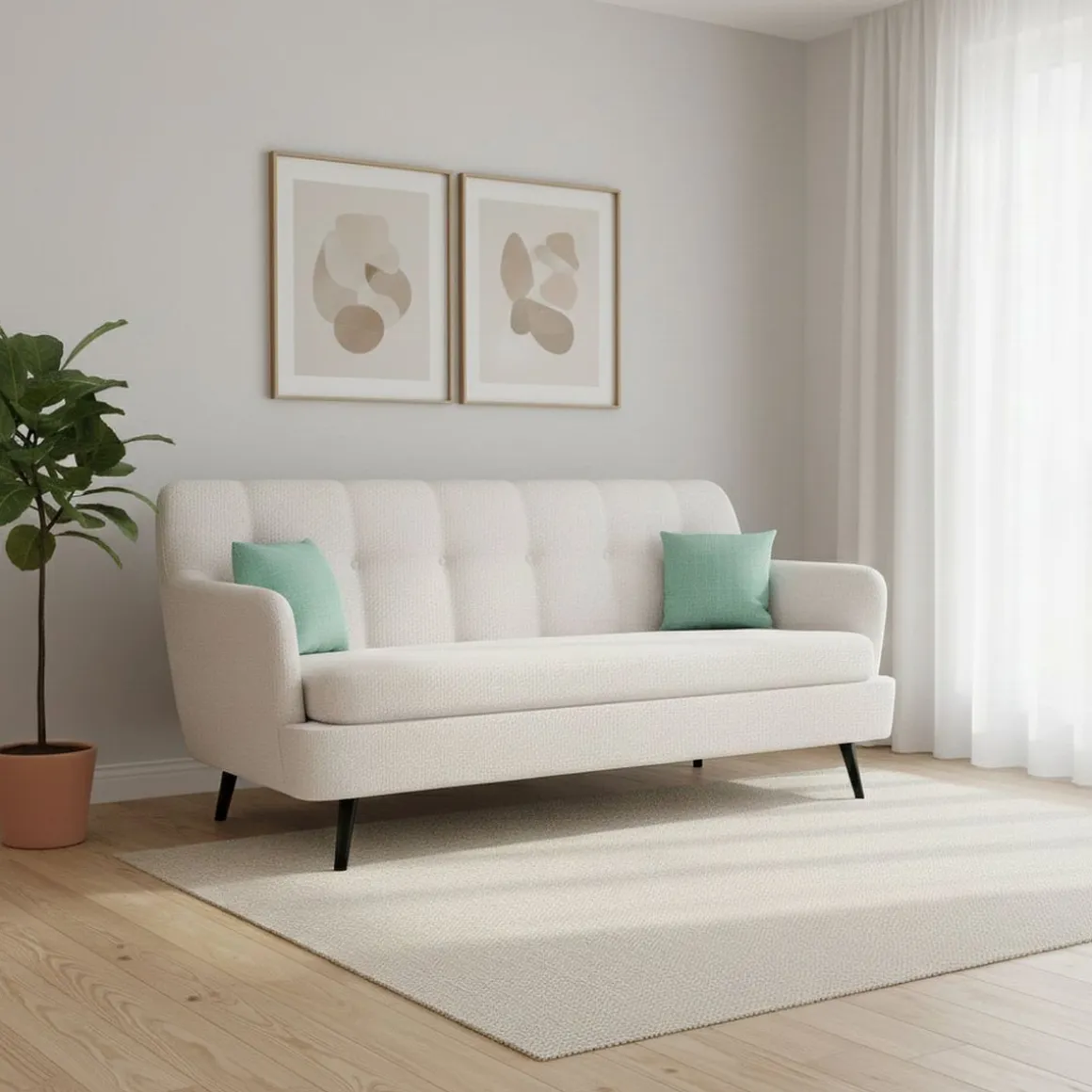 Sofa Bouclé LIA 3-Sitzer creme