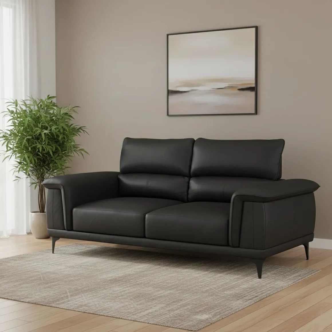 Sofa Leder GAVIN 3-Sitzer schwarz