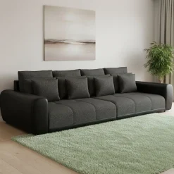 Sofa Leder SAM anthrazit/schwarz
