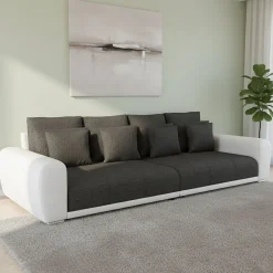 Sofa Leder SAM anthrazit/weiss