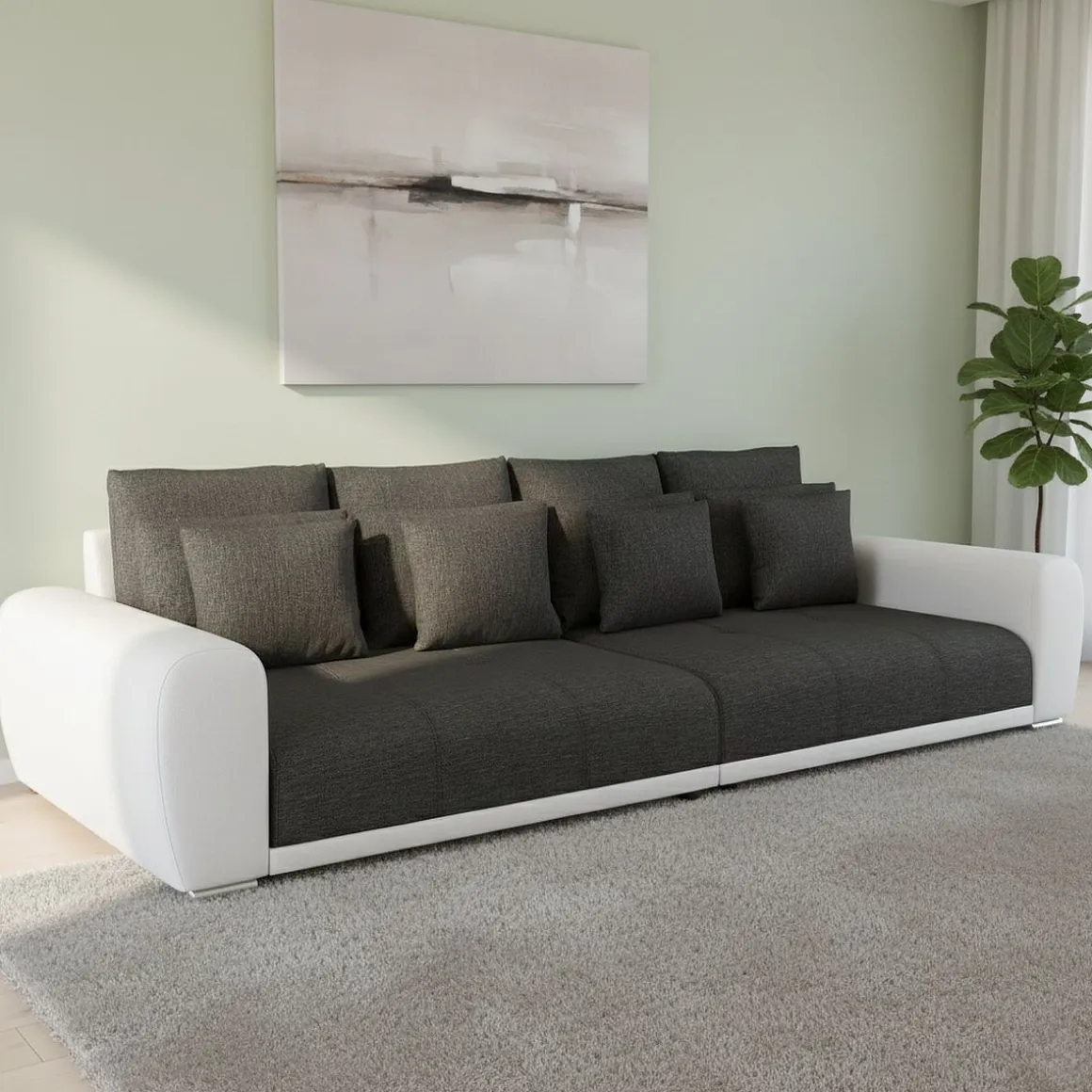 Sofa Leder SAM anthrazit/weiss