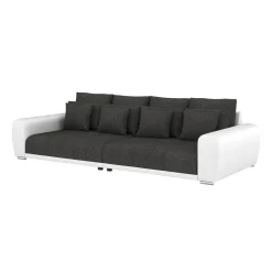 Sofa Leder SAM anthrazit/weiss