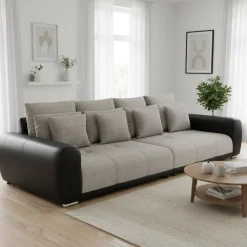 Sofa Leder SAM grau/schwarz