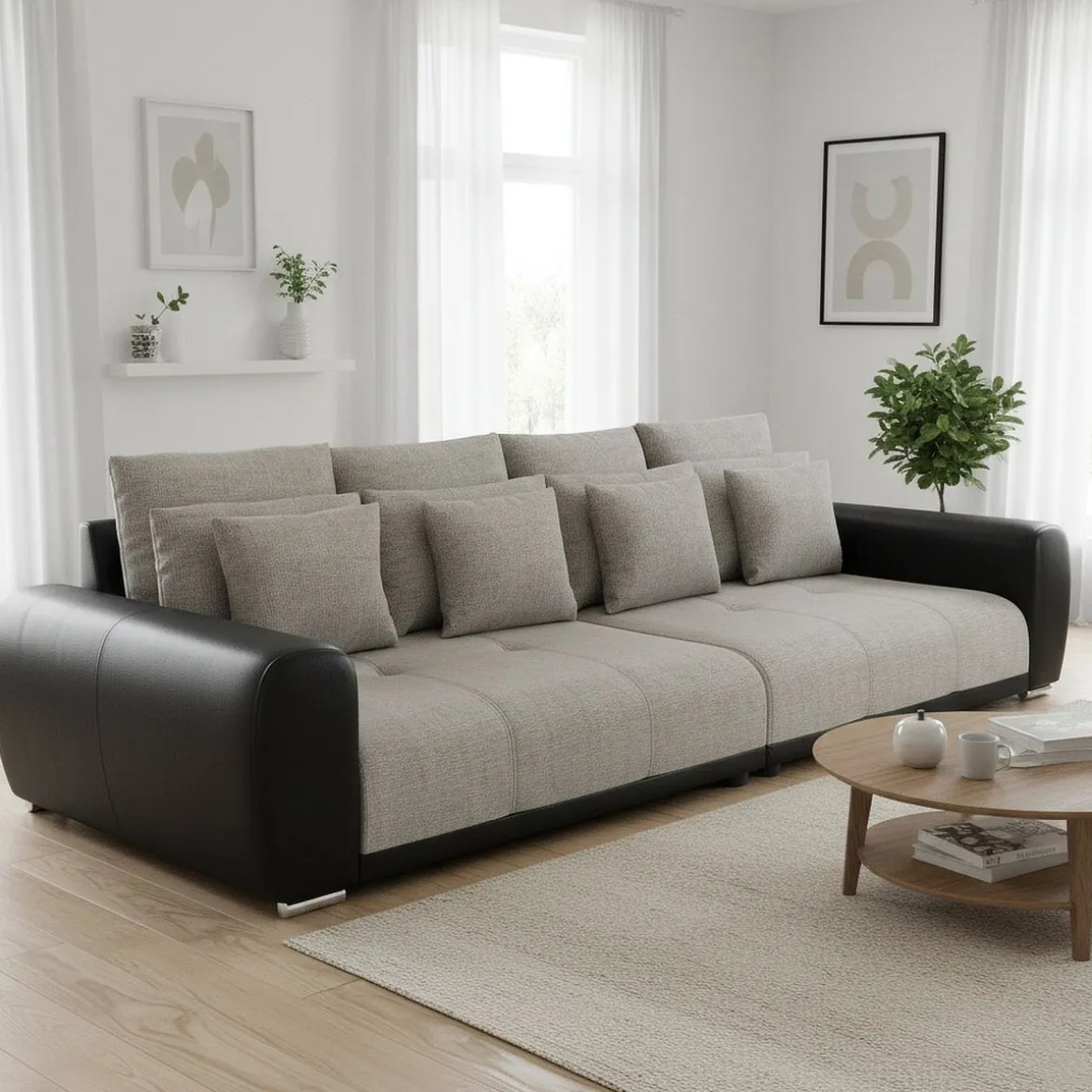 Sofa Leder SAM grau/schwarz