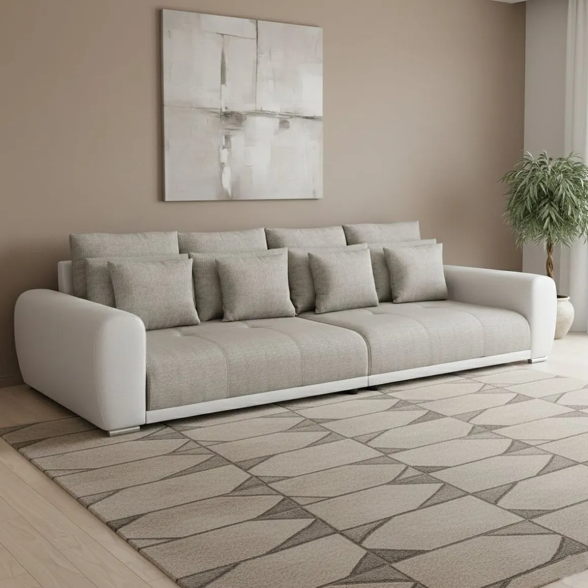 Sofa Leder SAM grau/weiss