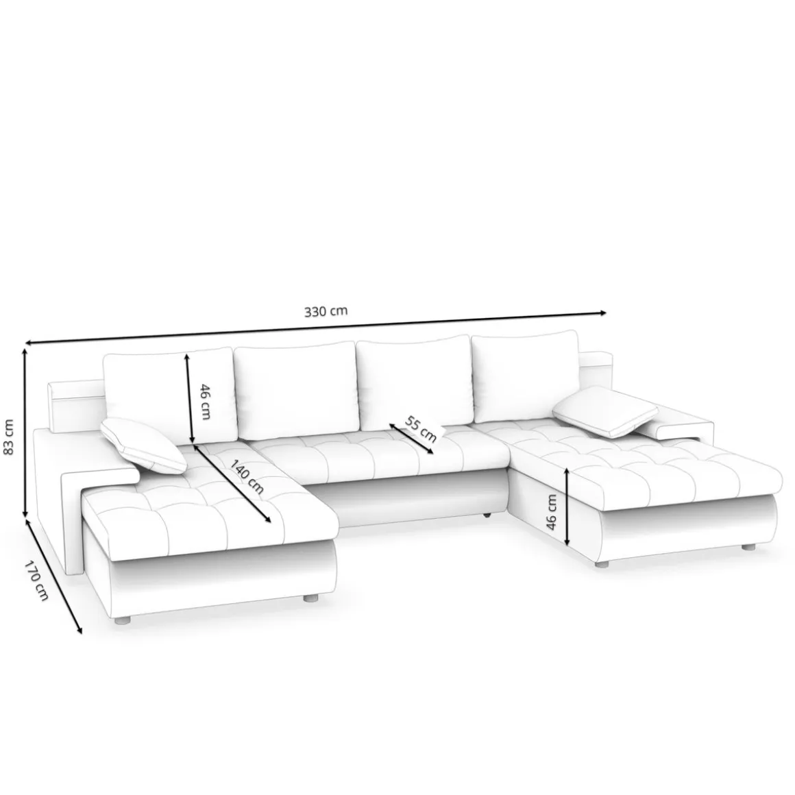 Sofa mit Schlaffunktion CARLOS II U-Form anthrazit/weiss