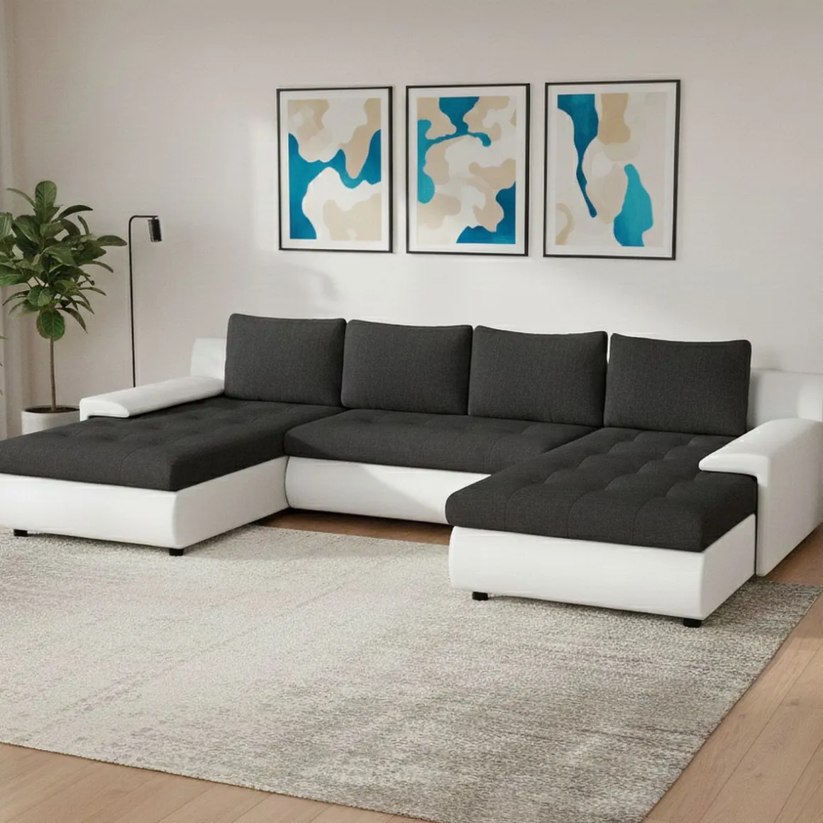 Sofa mit Schlaffunktion CARLOS II U-Form anthrazit/weiss