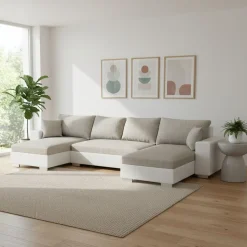 Sofa mit Schlaffunktion EROS U-Form grau/weiss