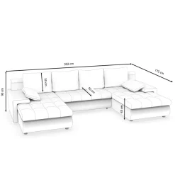 Sofa mit Schlaffunktion LANCONI U-Form schwarz/weiss