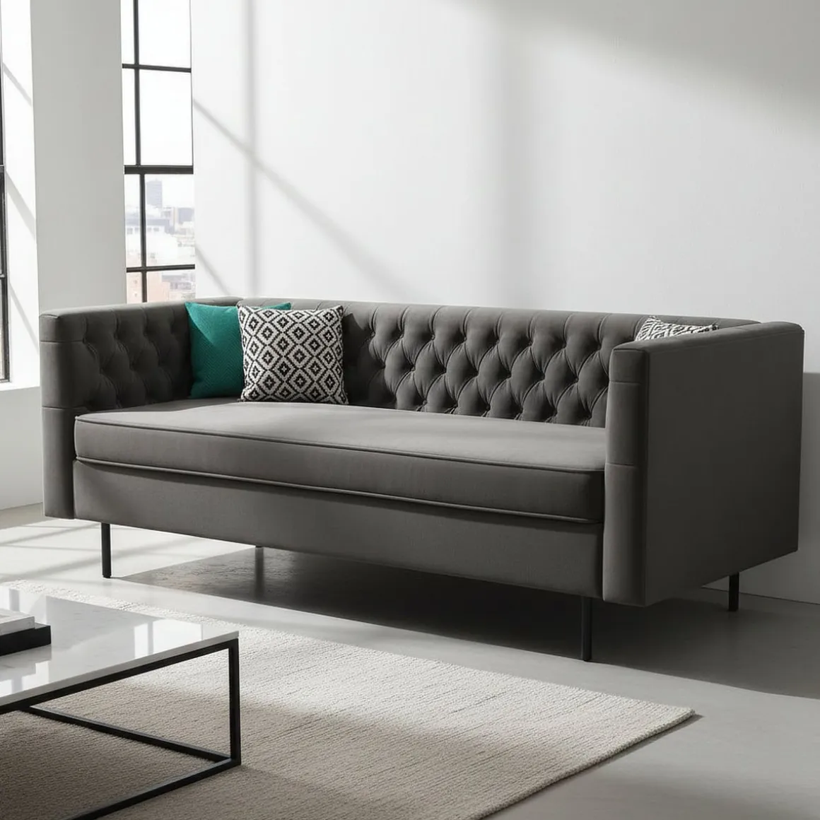 Sofa Samt CEDRIC 3-Sitzer anthrazit