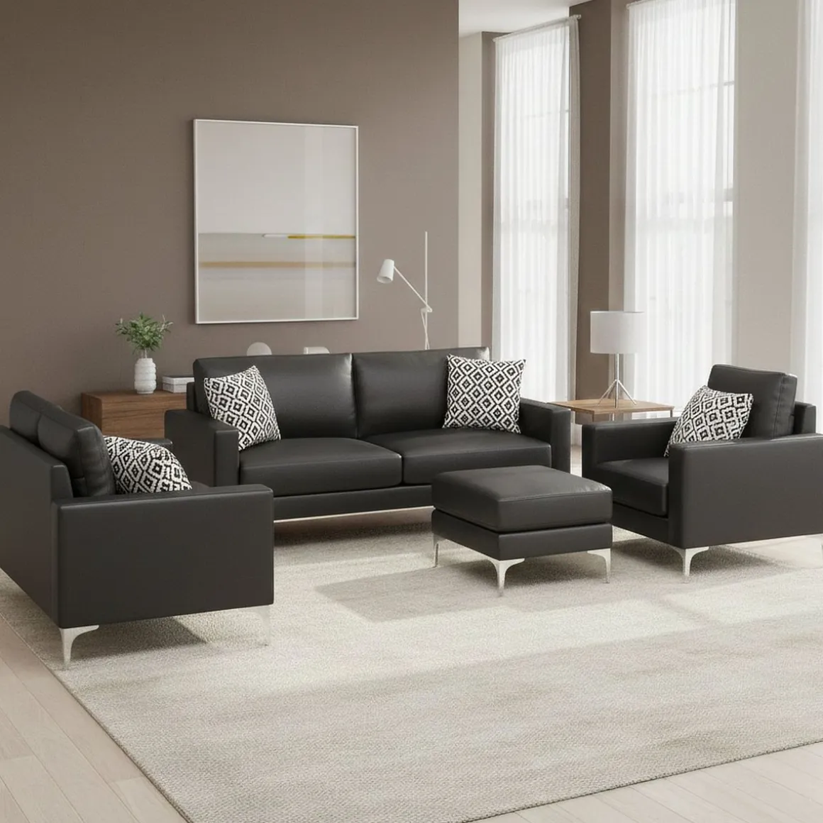 Sofa Set Leder LEX schwarz