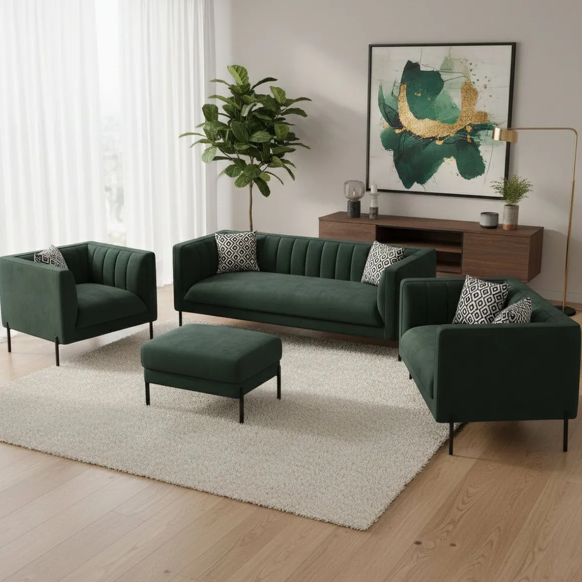 Sofa Set Samt ATTILA dunkelgrün