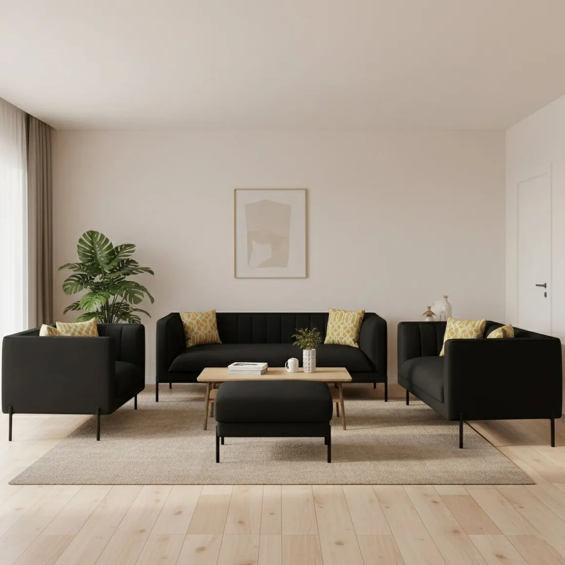 Sofa Set Samt ATTILA schwarz