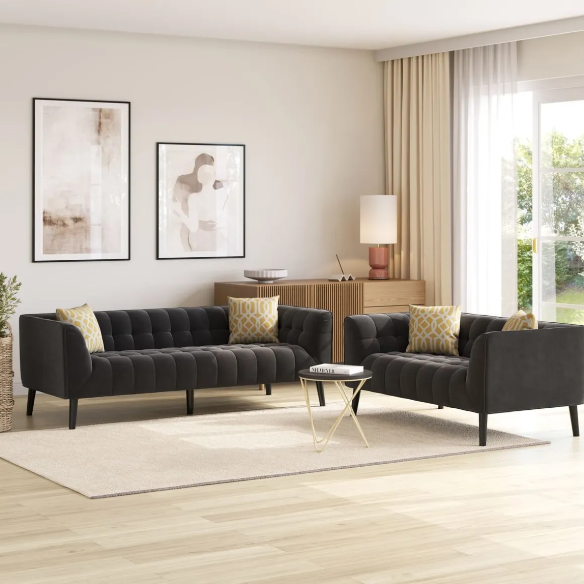 Sofa Set Samt MERLIN anthrazit