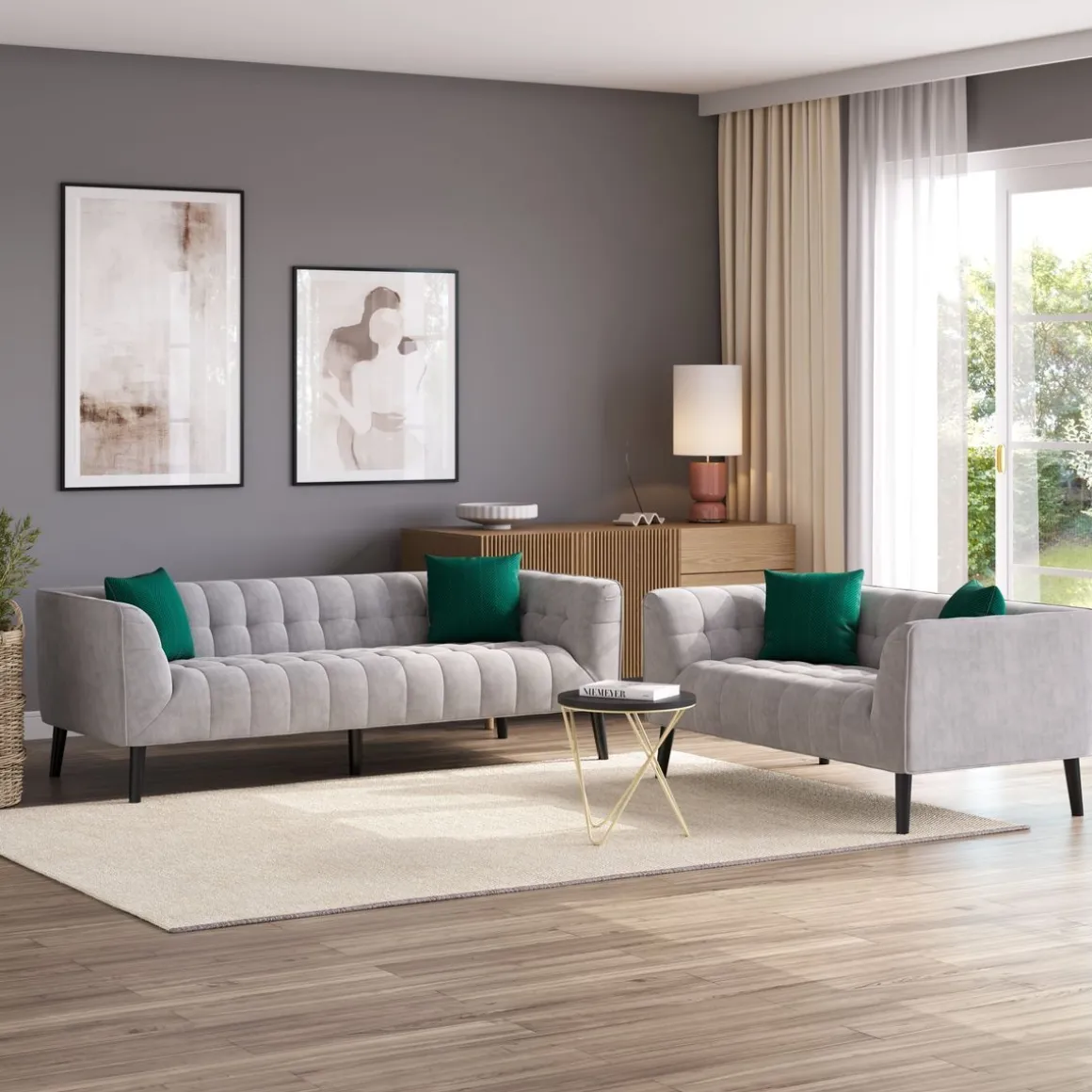 Sofa Set Samt MERLIN grau