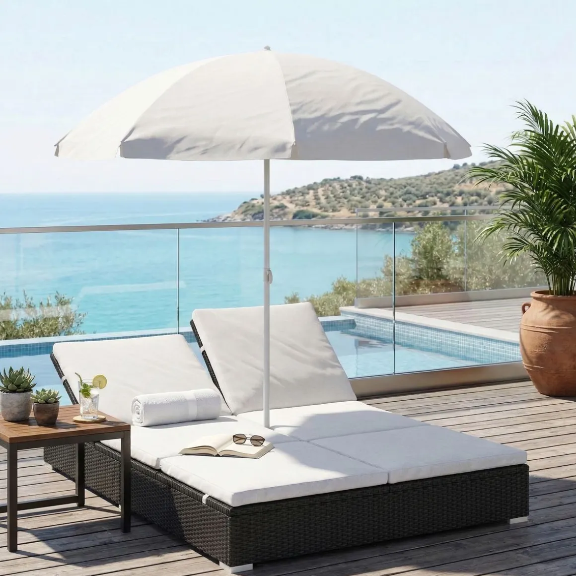 Sonnenbett Rattan JAMILIA schwarz