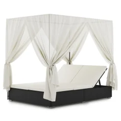 Sonnenbett Rattan schwarz/weiss