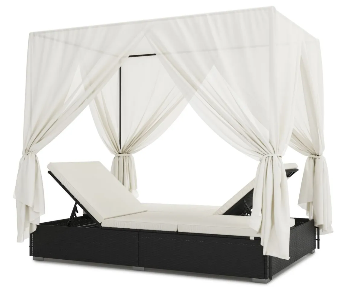 Sonnenbett Rattan schwarz/weiss