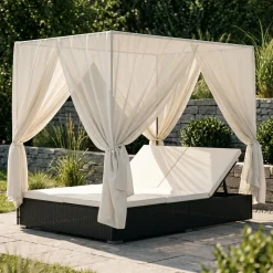 Sonnenbett Rattan schwarz/weiss