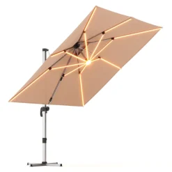Sonnenschirm Ampelschirm SOLARIS mit LED 300 cm braun