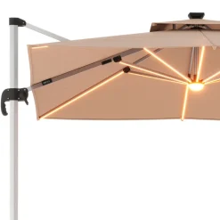 Sonnenschirm Ampelschirm SOLARIS mit LED 300 cm braun
