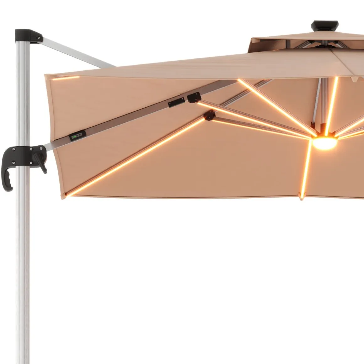 Sonnenschirm Ampelschirm SOLARIS mit LED 300 cm braun