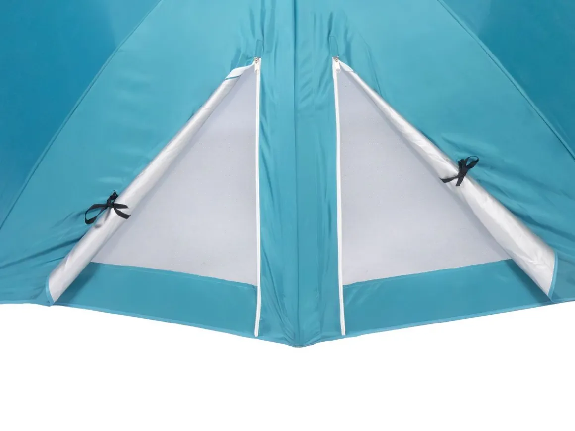 Sonnenschirm Strandschirm mit Windschutz und Fenster 240 cm türkis