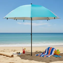Sonnenschirm Strandschirm mit Windschutz und Fenster 240 cm türkis