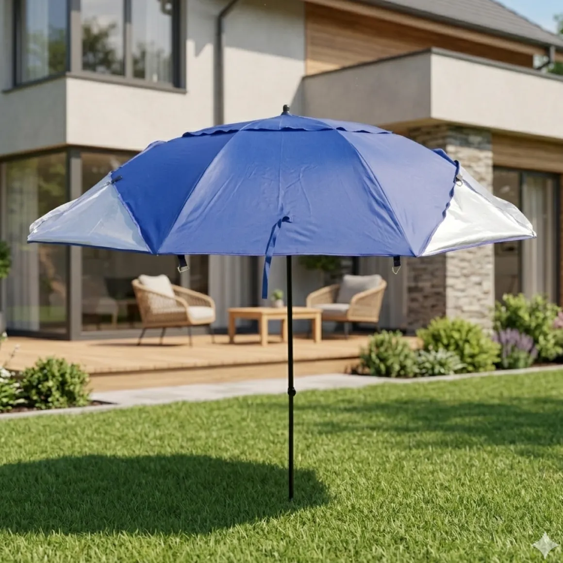 Sonnenschirm Strandschirm mit Fenster und Windschutz 240 cm blau