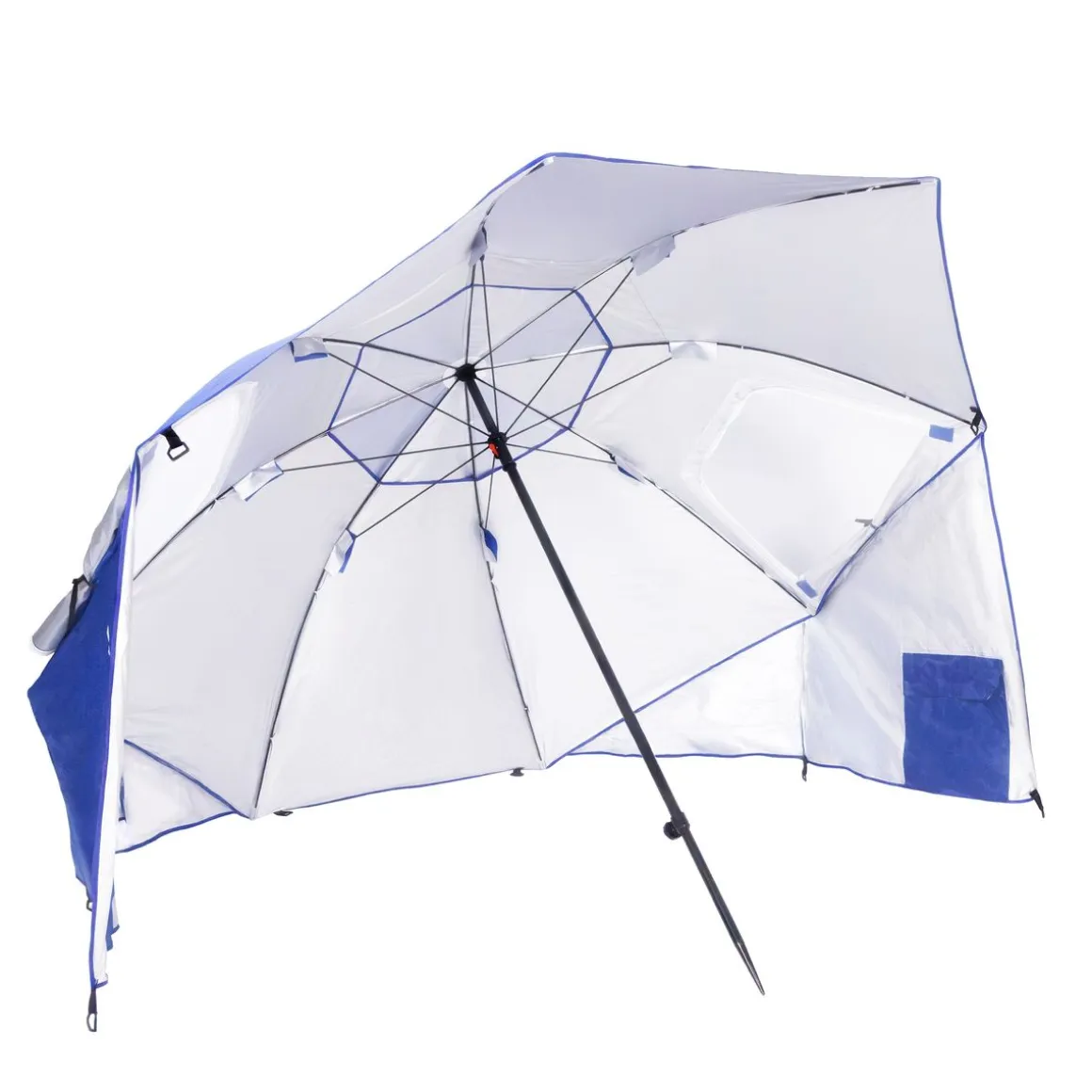 Sonnenschirm Strandschirm mit Fenster und Windschutz 240 cm blau