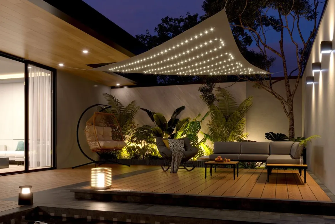 Sonnensegel Dreieck mit LED 3 x 3 x 3 m grau