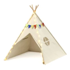 Spielzelt Tipi mit Lichterkette beige