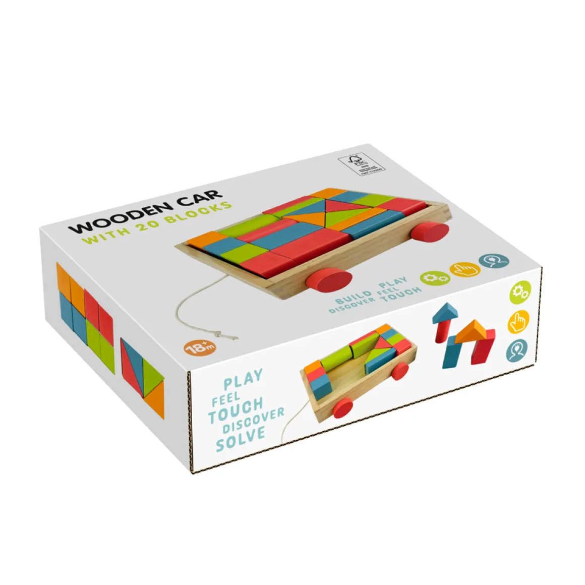 Spielzeugauto Holz mit Bauklötzen 20 x 17 cm bunt