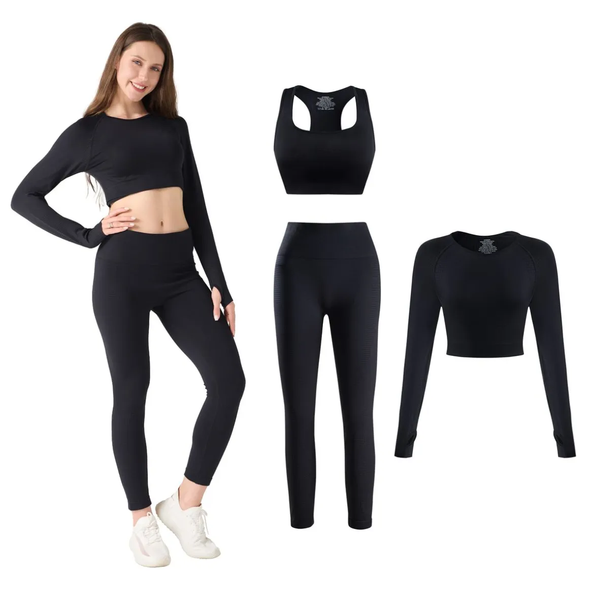 Sport Set Damen 3-teilig Grösse M schwarz