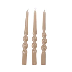Stabkerze gedreht 26 cm 3er Set beige