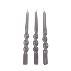 Stabkerze gedreht 26 cm 3er Set grau