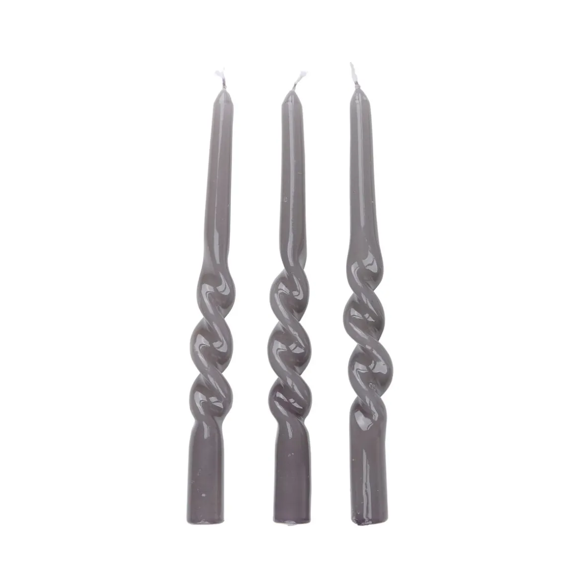 Stabkerze gedreht 26 cm 3er Set grau