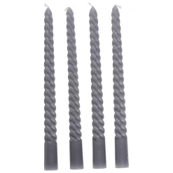 Stabkerze gedreht 25 cm 4er Set grau