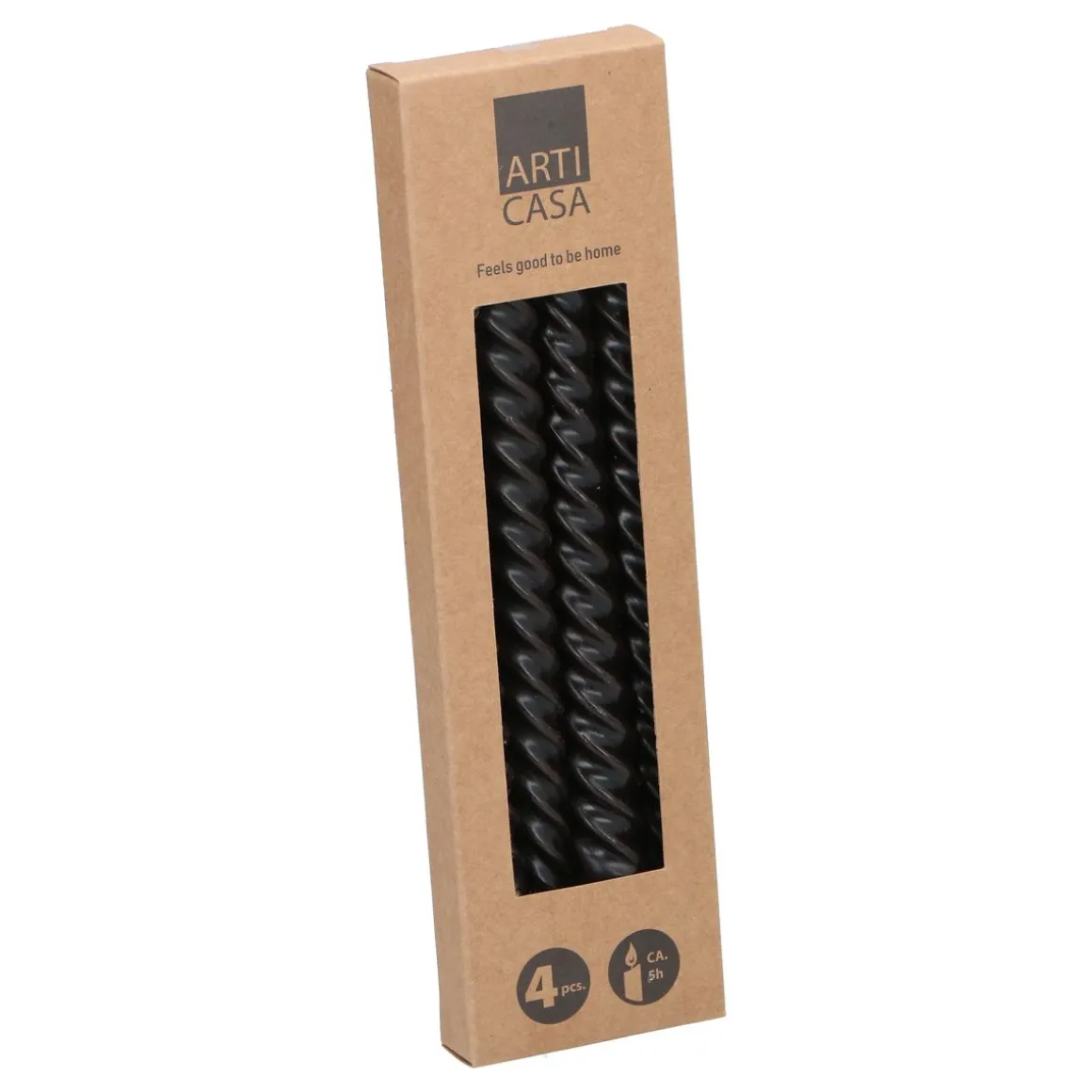 Stabkerze gedreht 25 cm 4er Set schwarz
