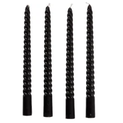 Stabkerze gedreht 25 cm 4er Set schwarz